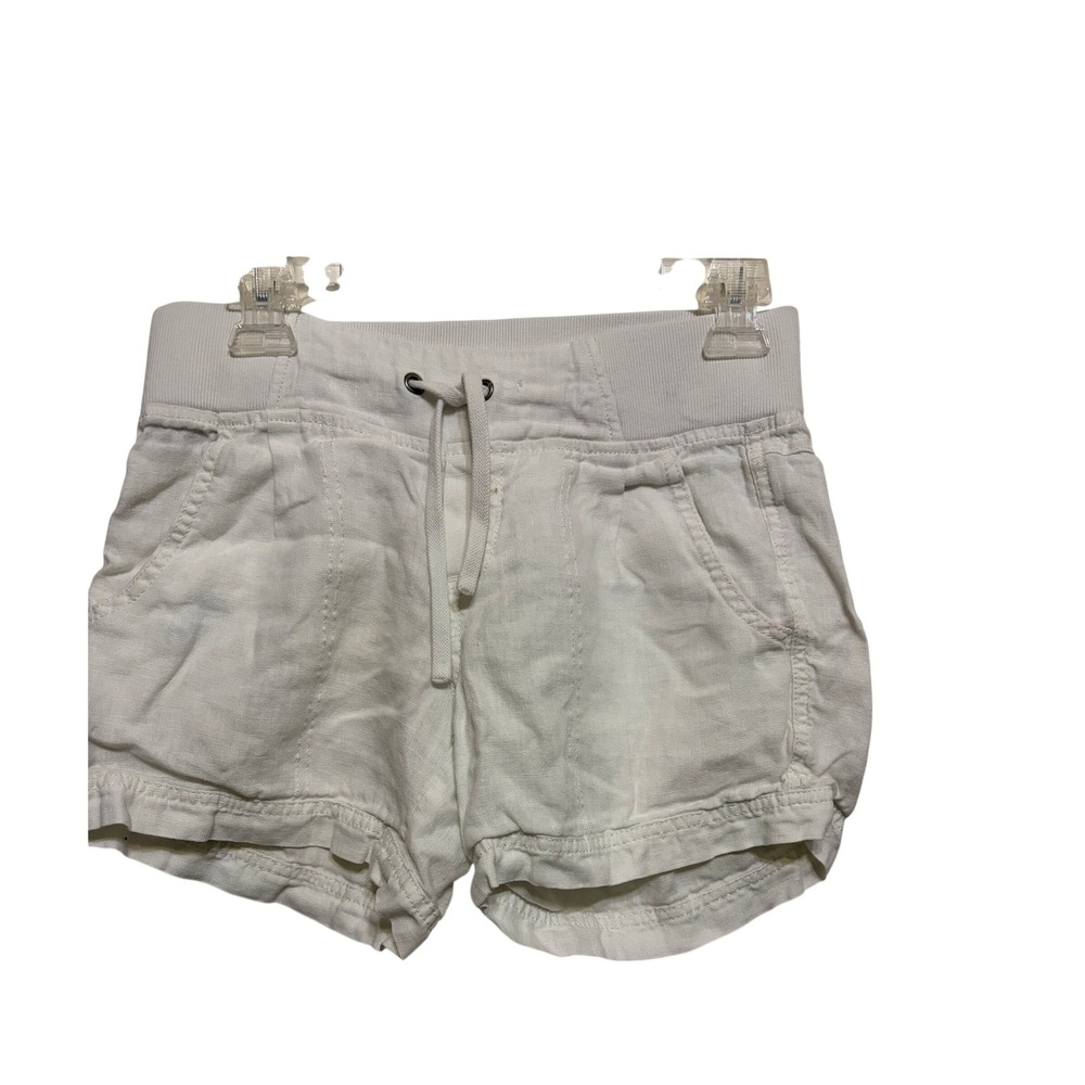 Athleta Womens White Linen Blend Drawstring Shorts Size 2 Ribbed Waistband